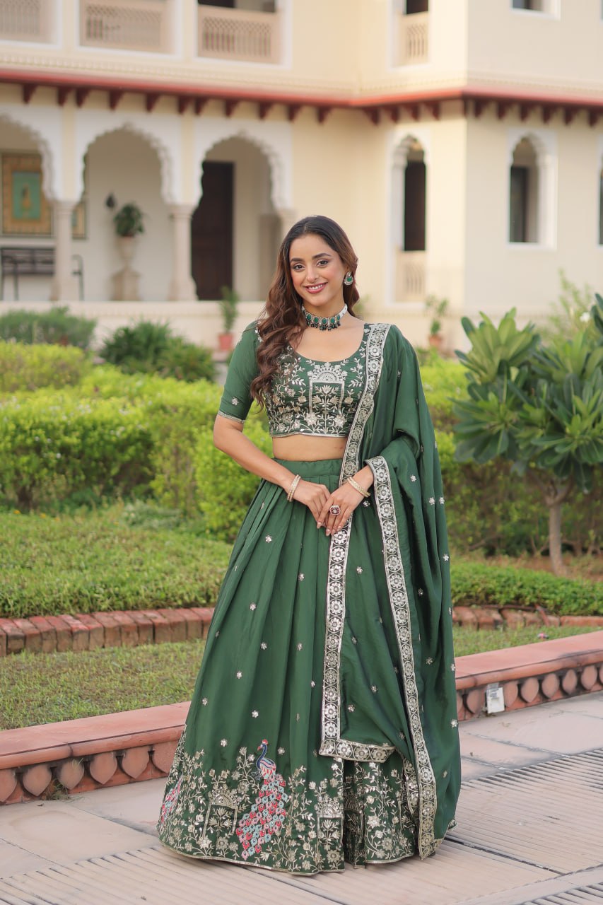 RangBhoomi Premium Vichitra Silk Lehenga Choli Set 2026 with Embroidered Sequins, Zari & Thread Work