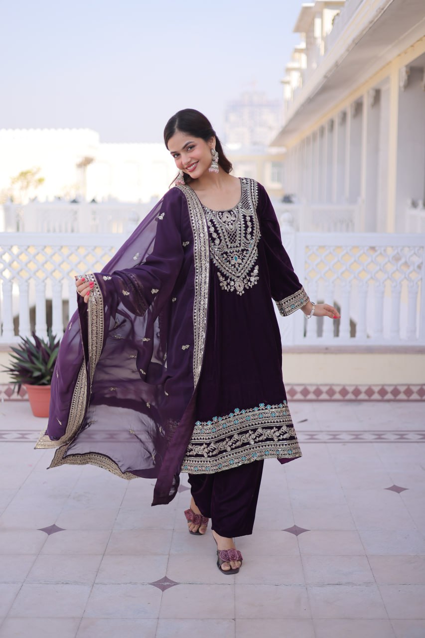 RangBhoomi Ready-to-Wear Velvet Top and Pant Set with Elegant Dupatta - Collection 2026