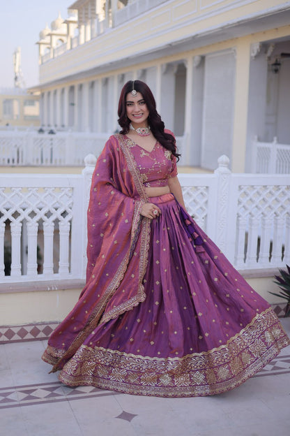RangBhoomi Elegant Lehengha Choli Dupatta Set in YSL Silk with Sequins and Zari Embroidery