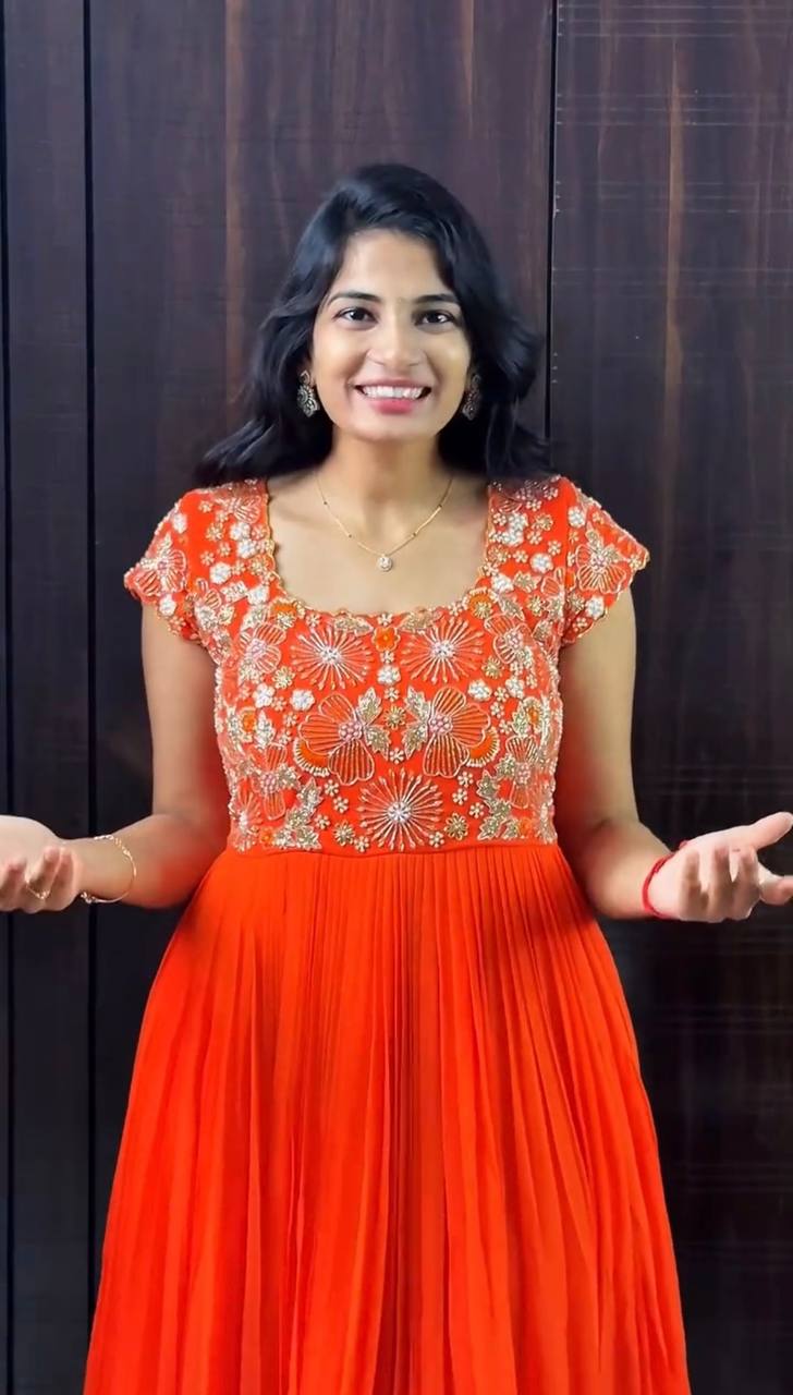 RangBhoomi Maggam Work Georgette Silk Gown with Kalamkari Dupatta — Festive Elegance