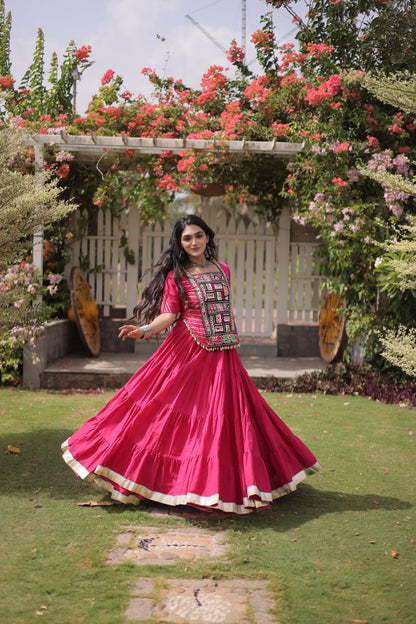 RangBhoomi Navratri 2026 Kora Cotton Full-Stitched Lehenga & Blouse Set — L (40", Adjustable 38–44)