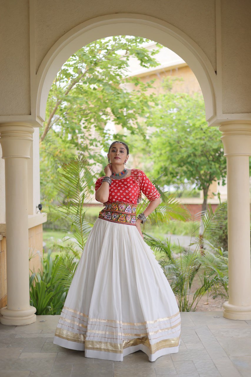 RangBhoomi Navratri Festive Lehenga Set - Cora Cotton & Bandhej Embroidered Blouse