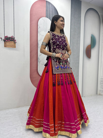 RangBhoomi Elegant Navratri Special Vichitra Silk Lengha Choli with Heavy Thread and Sequence Work Shrug