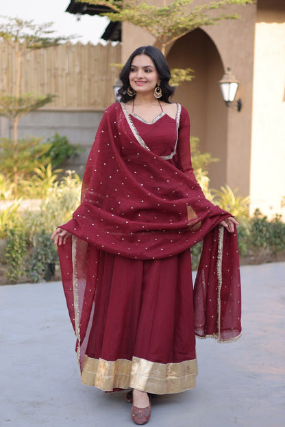 RangBhoomi Silver Mirror Lace Gown with Dupatta - Elegant Occasion Wear