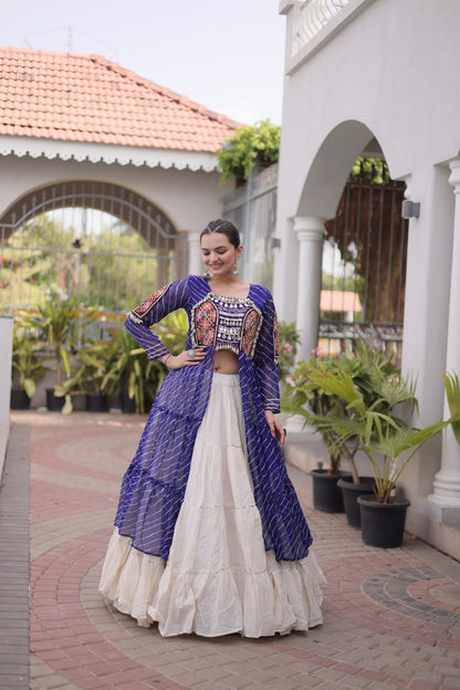 RangBhoomi Kora Cotton Lehenga & Faux Georgette Kurti Set - Full-Stitched, Frilled Lehenga, Laheriya Print Kurti
