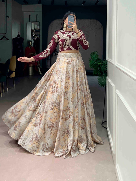 RangBhoomi Premium Co-ord Set: Tasar Silk Embroidered Lehenga with Sequined Blouse