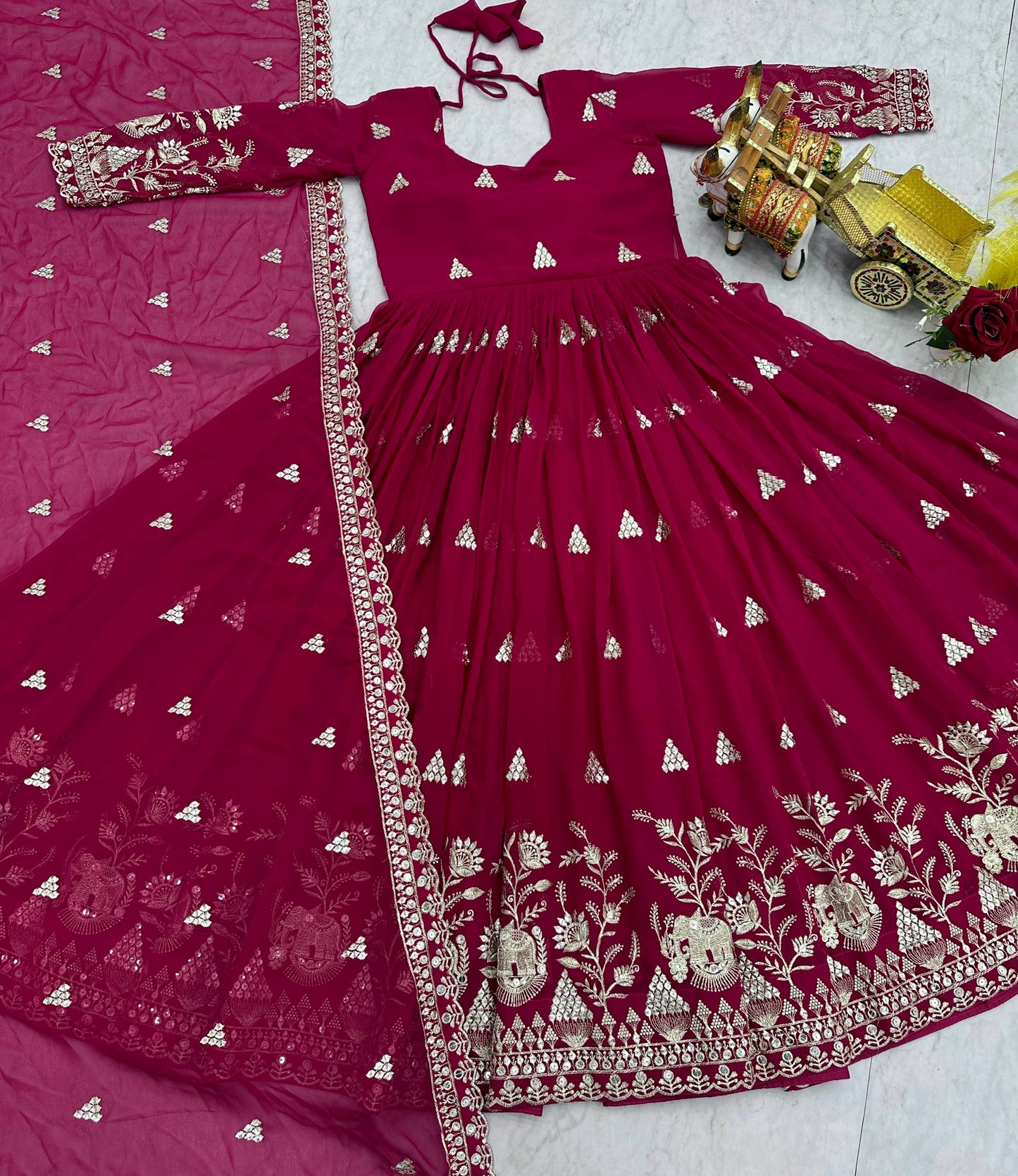 Fox Georgette Anarkali Gown with Sequence Embroidery and Dupatta