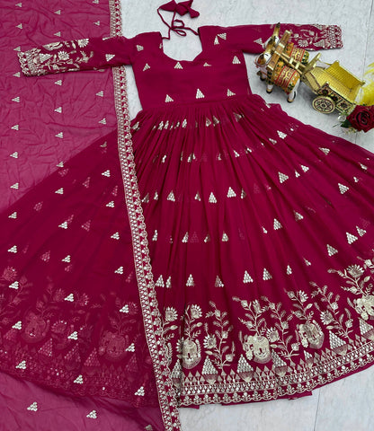 Fox Georgette Anarkali Gown with Sequence Embroidery and Dupatta