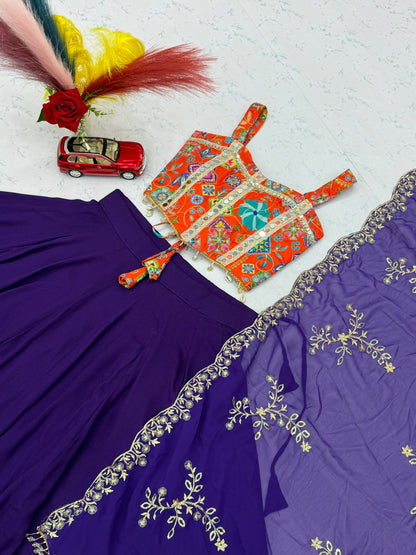 RangBhoomi Navratri Special Pure Cotton Lehenga Choli with 6m Flair & Heavy Embroidered Dupatta