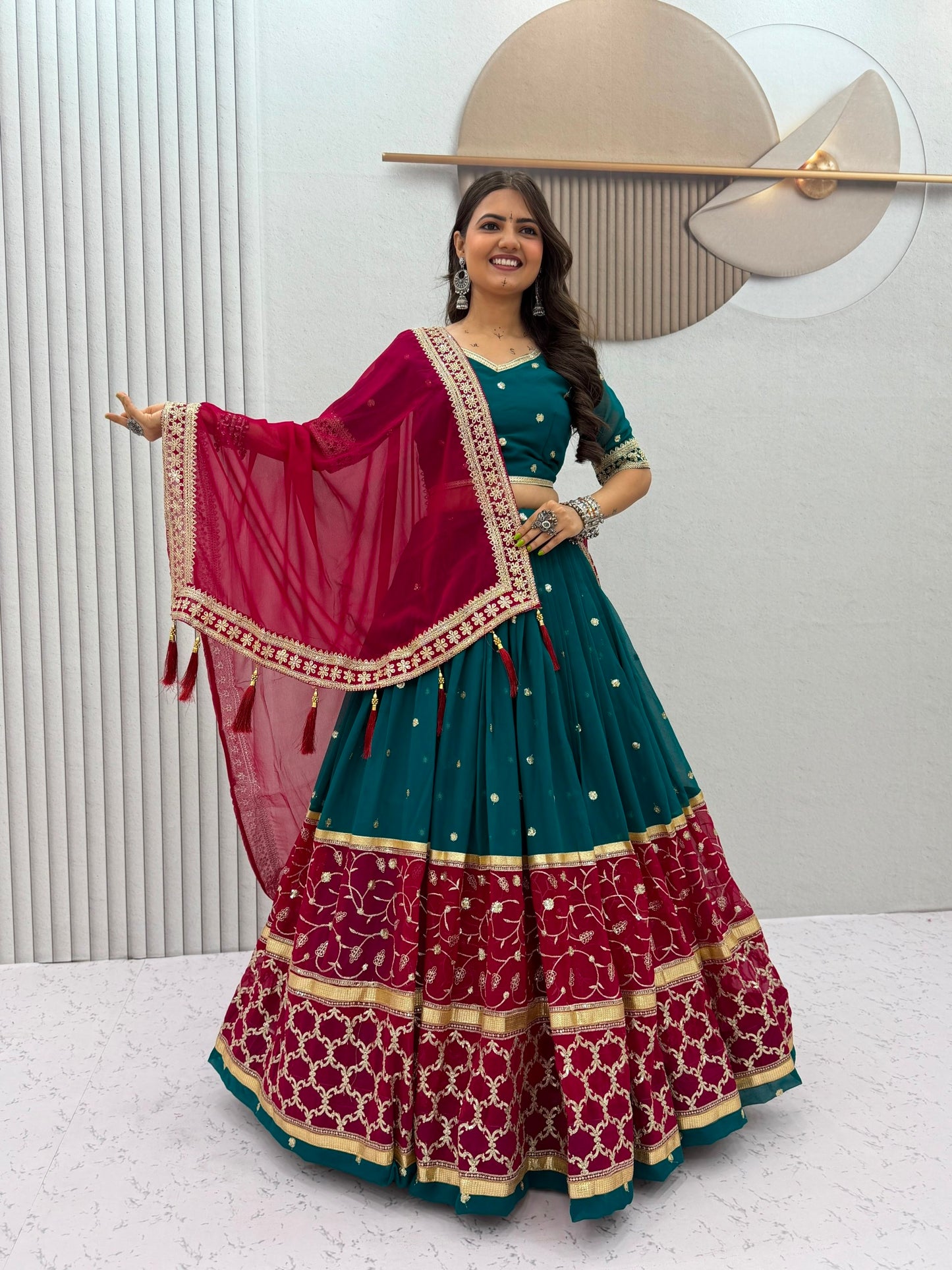 RangBhoomi Tapi Creation Vintage Navratri Lehenga Choli - 6m Flair, Fox Georgette