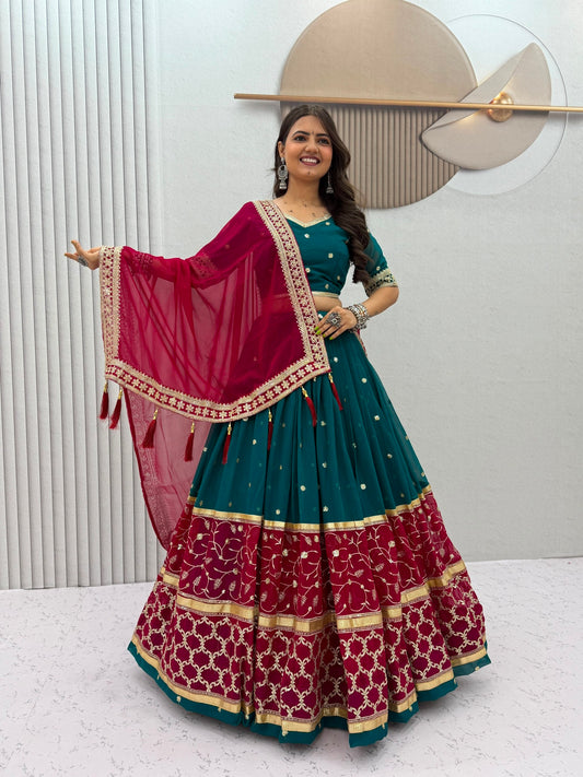 RangBhoomi Tapi Creation Vintage Navratri Lehenga Choli - 6m Flair, Fox Georgette