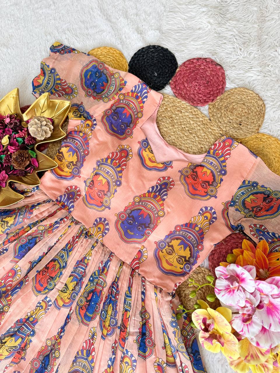 Elegant Summer Special Fully Stitched Kalamkari Midi Gown for Festive Glamour and Sophistication