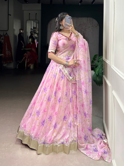 Celebrate Tradition Elegantly with a Floral Tabby Silk Lehenga Perfect for Festive Occasions