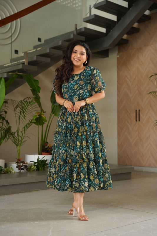 Premium Fully Flared Printed Georgette Gown