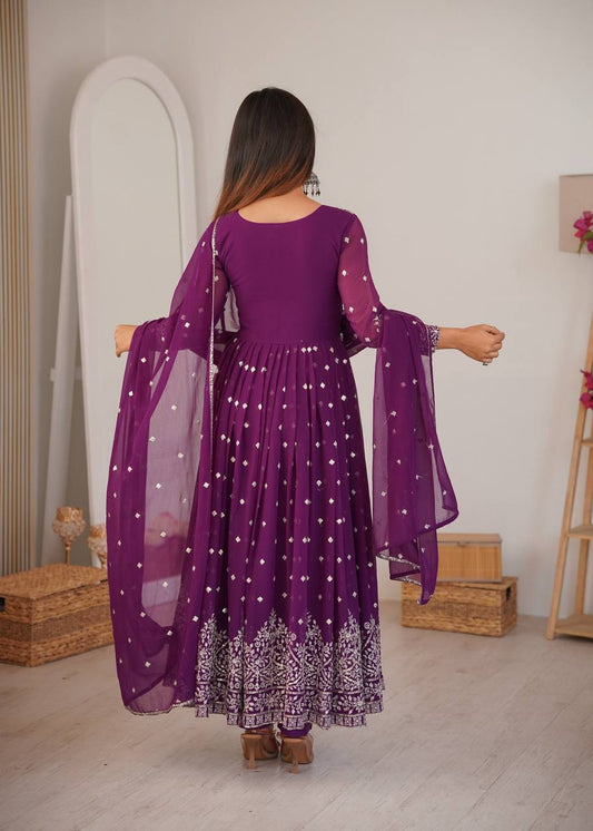 Premium Designer Anarkali Set with Embroidered Dupatta and Micro Cotton Pants – Elegant Festival and Party Wear