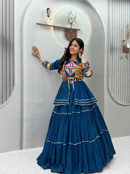 RangBhoomi Navratri Special Gamathi Work 9m Flair Pure Cotton Lehenga Choli - Fully Stitched