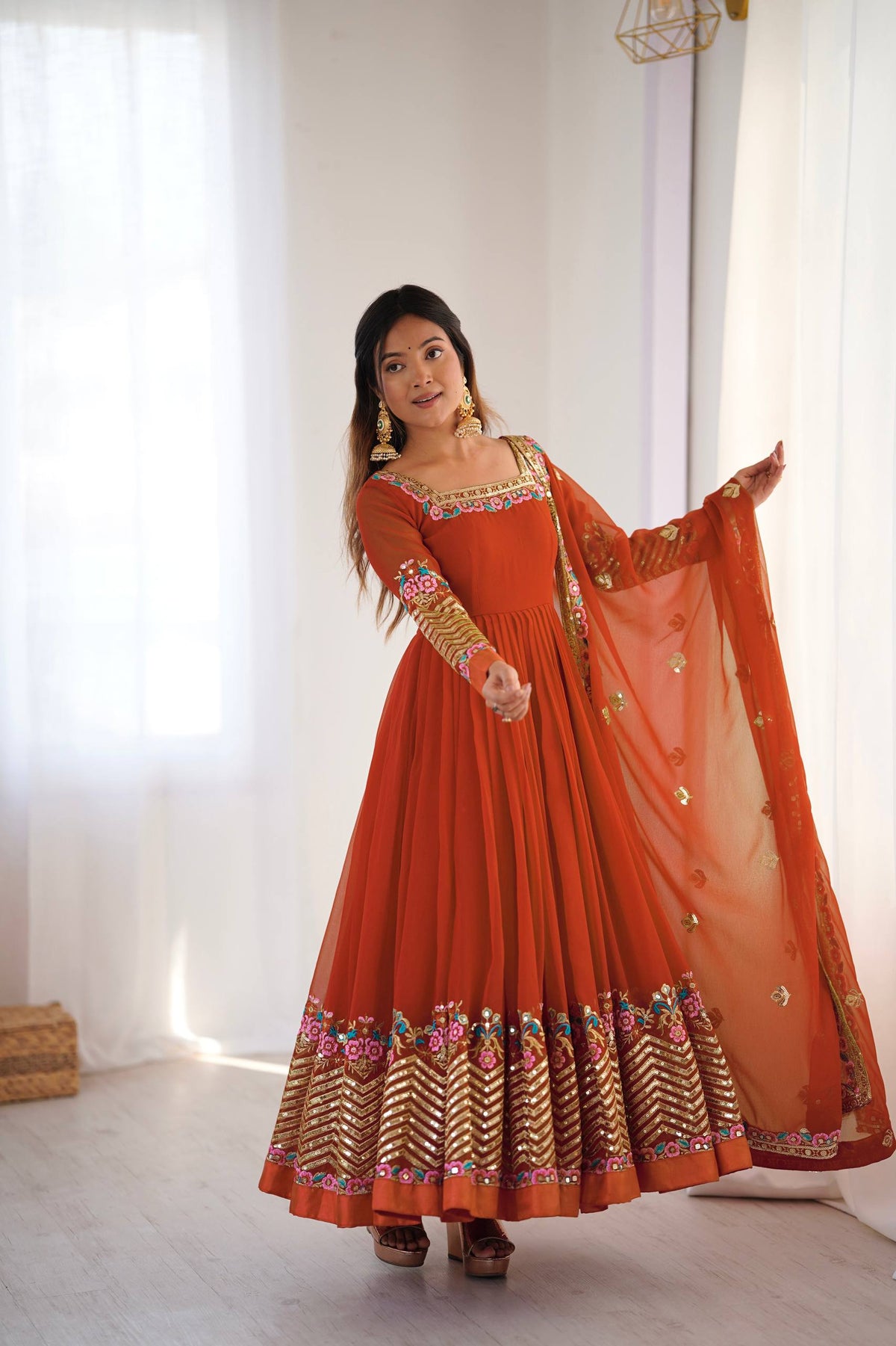 RangBhoomi Heavy Designer Party Gown with Embroidered Dupatta