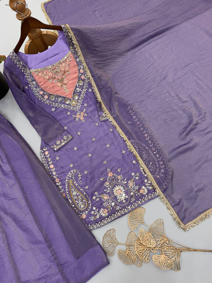 RangBhoomi NC Moss Designer Embroidered Top-Bottom & Dupatta Set — Fully Stitched Ready to Wear