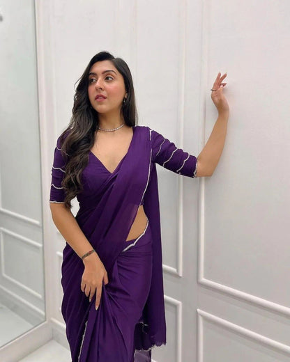 Exquisite Purple Pure Soft Georgette Silk Saree