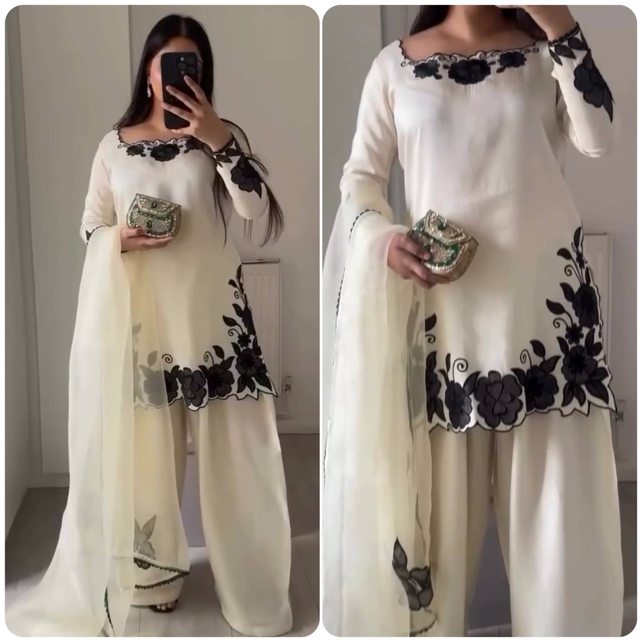 Elegant Women’s Ethnic Silk Ensemble with Embroidered Detailing and Ready-to-Wear Stitching