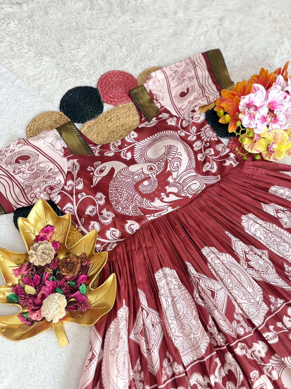 Top Trending Beautiful Soft Dola Silk Kalamkari Gown