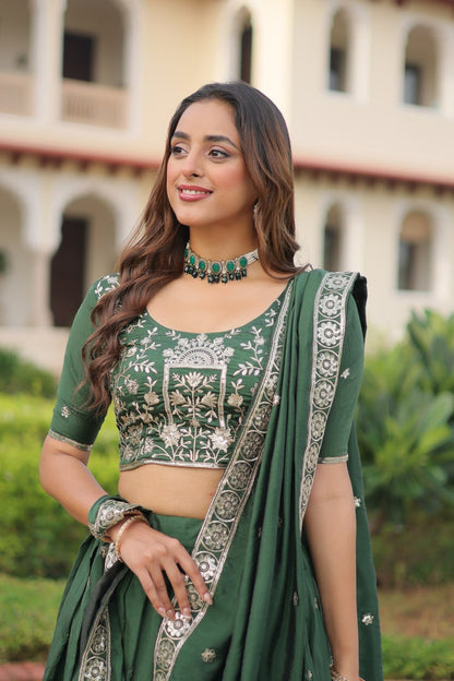 RangBhoomi Premium Vichitra Silk Lehenga Choli Set 2026 with Embroidered Sequins, Zari & Thread Work