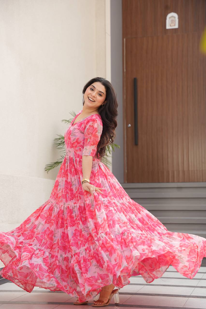 Full Flair Gown – Premium Printed Georgette, Ultimate Flare Elegance