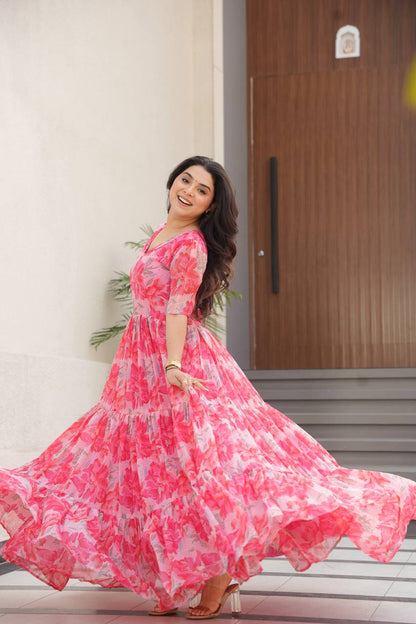 Full Flair Gown – Premium Printed Georgette, Ultimate Flare Elegance