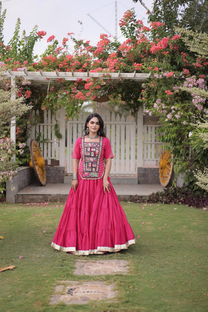 RangBhoomi Navratri 2026 Kora Cotton Full-Stitched Lehenga & Blouse Set — L (40", Adjustable 38–44)
