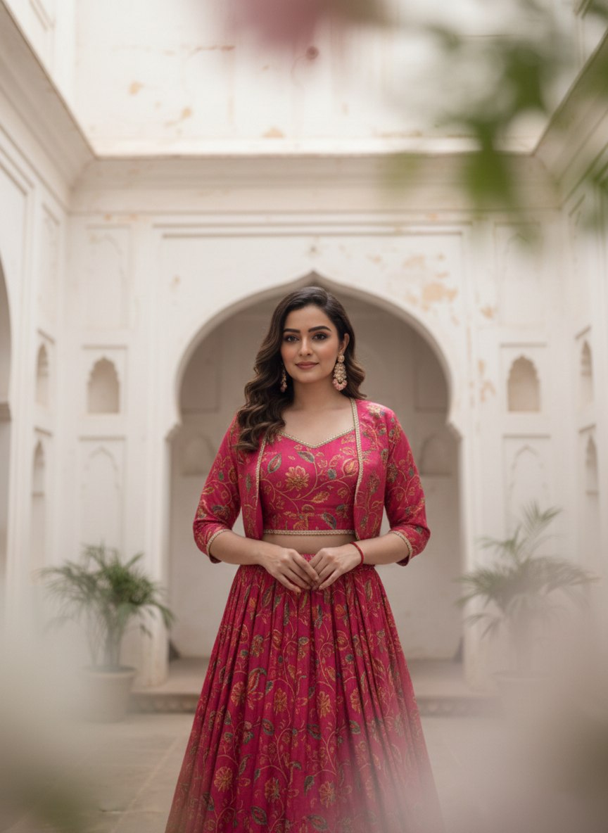 Tasar Silk Floral Print Wedding Lehenga Co-ord Set — Elegant Bridal & Festive Wear by RangBhoomi