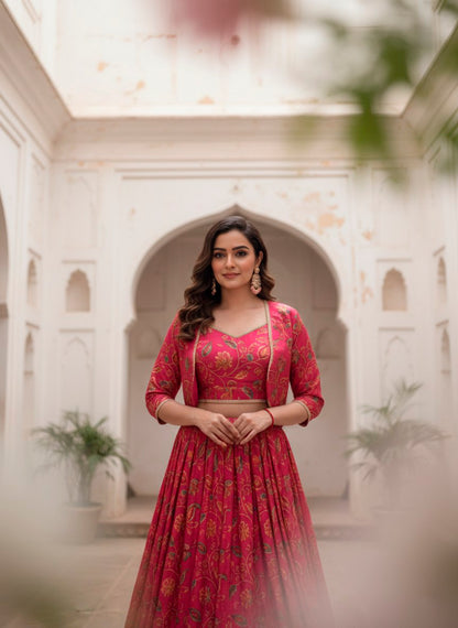 Tasar Silk Floral Print Wedding Lehenga Co-ord Set — Elegant Bridal & Festive Wear by RangBhoomi