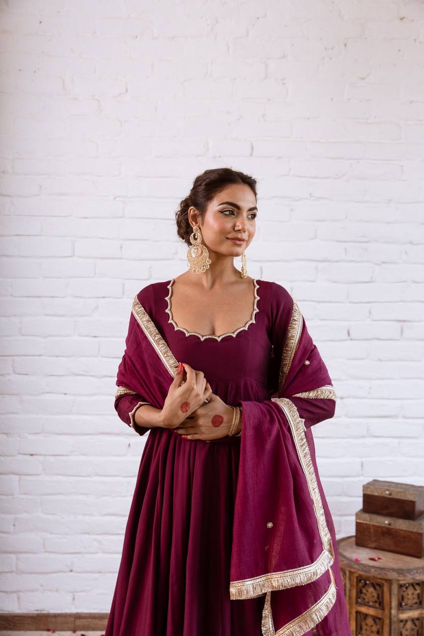 Elegant Anarkali Evening Gown with Beaded Detailing, Full Sleeves, and Vichitra Silk Fabric - Includes Bottom and Dupatta
