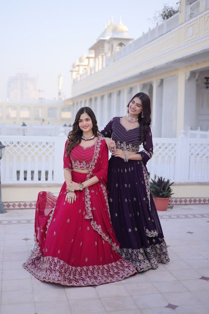 Embroidered Fox Blooming Lehenga Choli Dupatta Set with Zari Work