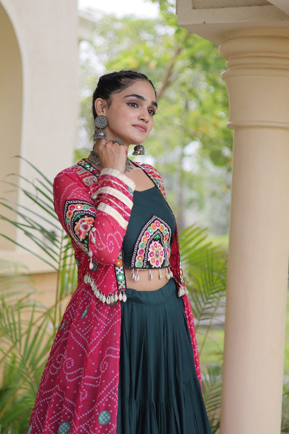 RangBhoomi Navratri 2026 Rayon Lehenga Set with Bandhani Shrug — Full-Stitched Festive Ensemble