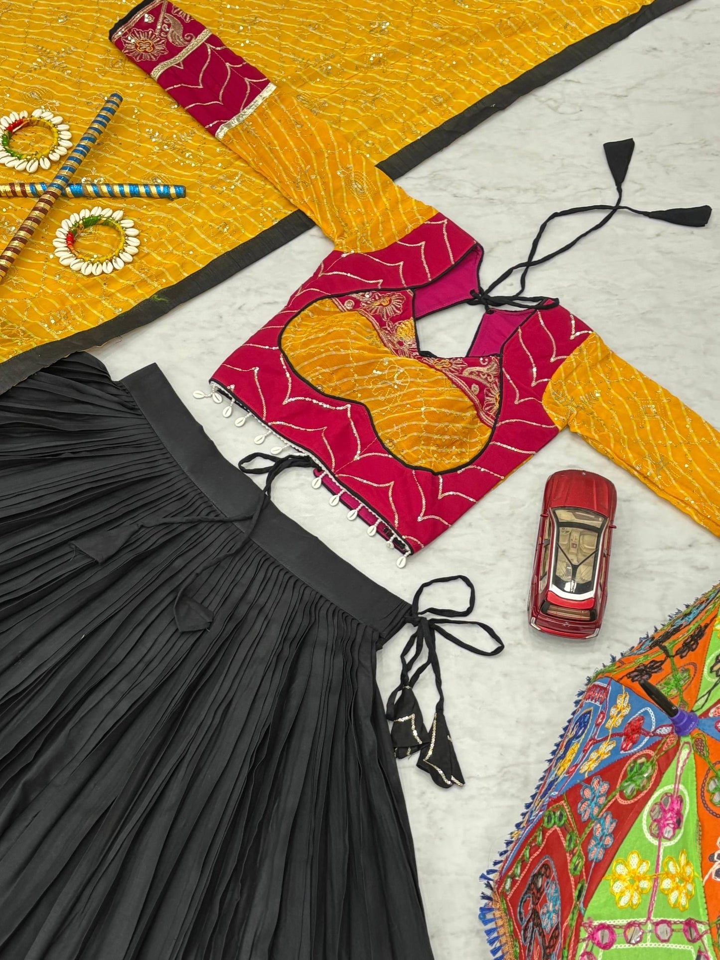 RangBhoomi Navratri Special Pure Cotton Embroidered Lehenga Choli with 6m Flair and Heavy Dupatta
