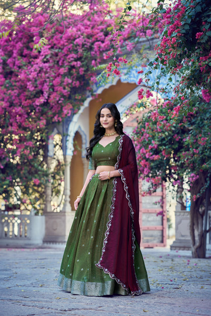RangBhoomi Chinon Checks Langa Davani Lehenga Set