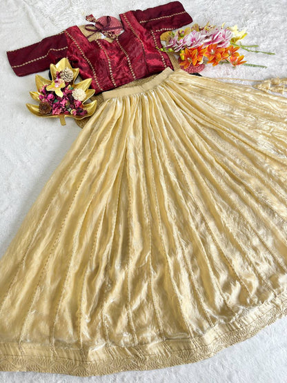 Fully Stitched Space Silk Lehenga Set with Sequins Embroidery — L/XL