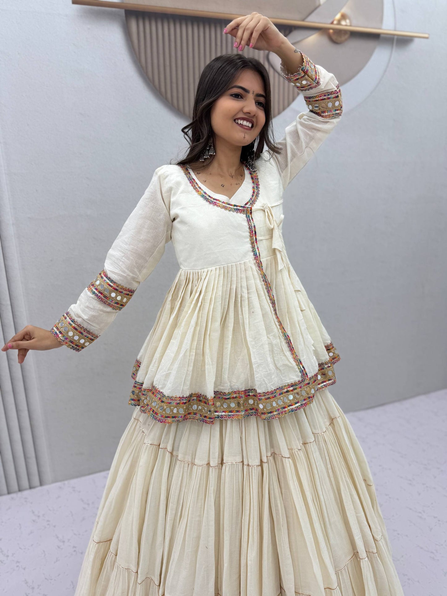 RangBhoomi Navratri Kediyu-Style Lehengacholi – Pure Cotton, 9m Flair, Fully Stitched