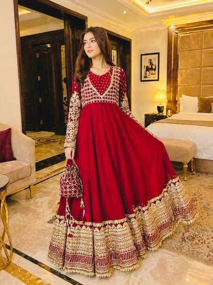 RangBhoomi Exclusive Designer Georgette Gown with Heavy Sequin Embroidery Dupatta