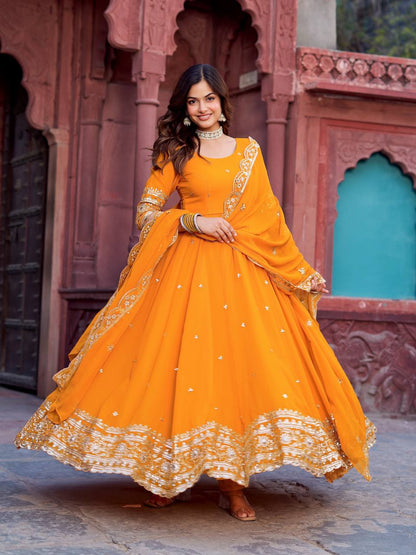RangBhoomi SP Series Elegant Faux Georgette Gown Set with Realistic Detailing and Comfortable Fit