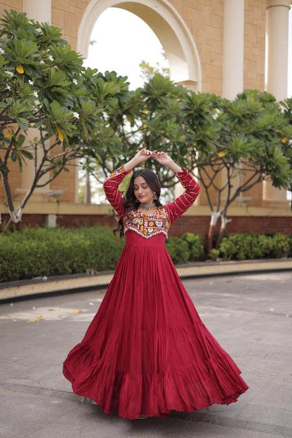 RangBhoomi Navratri Gown Collection 2026 - Elegant Mukaish & Mirror Work Full-Sleeve Gown