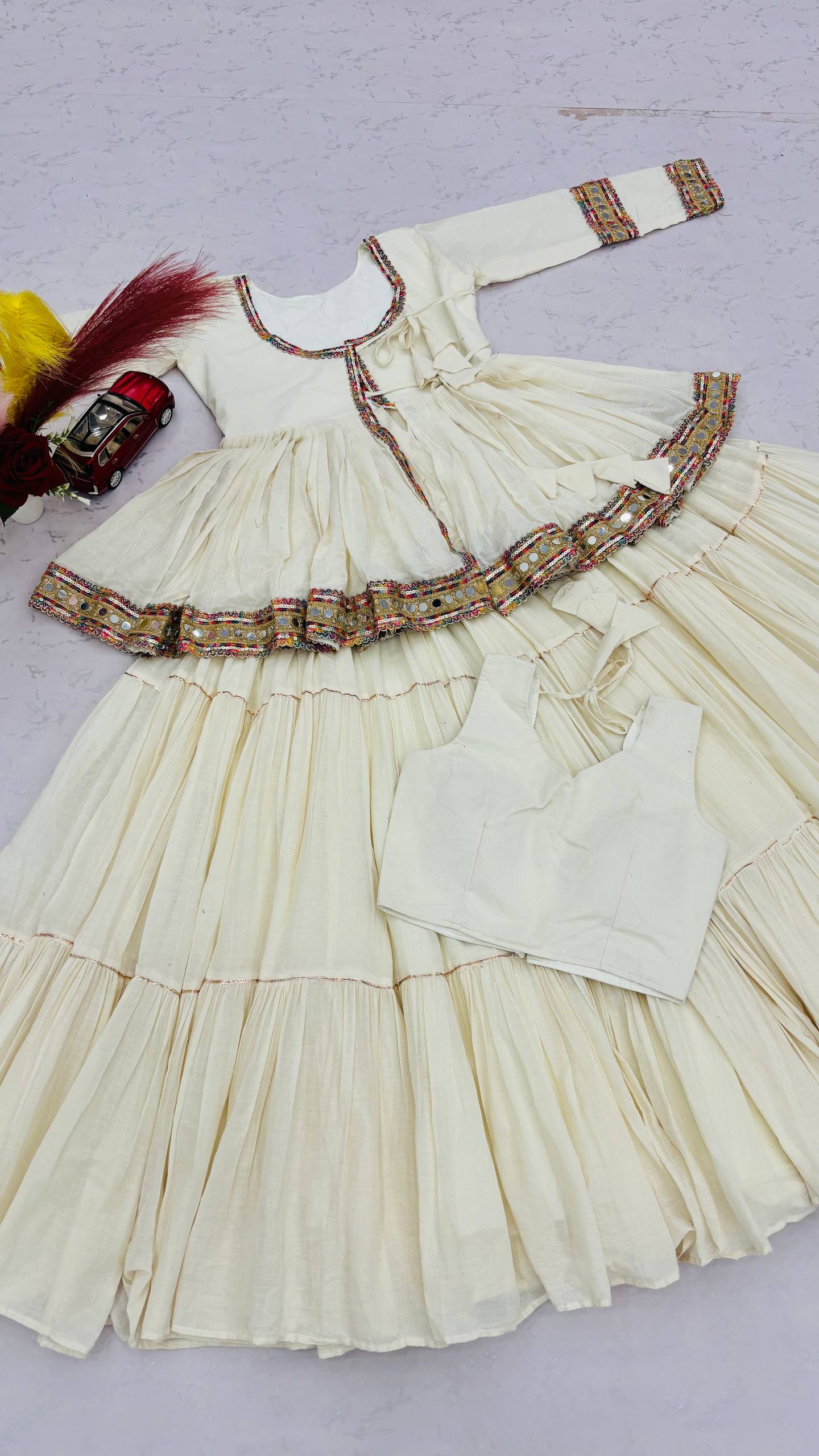 RangBhoomi Navratri Kediyu-Style Lehengacholi – Pure Cotton, 9m Flair, Fully Stitched
