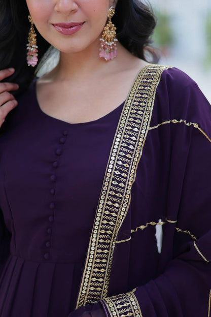 Embroidered Faux Blooming Gown with Dupatta