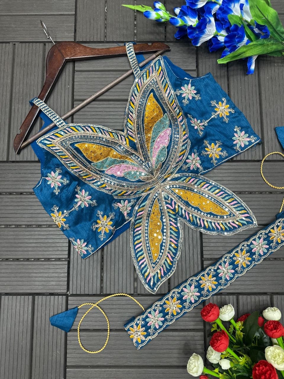 RangBhoomi Ready-to-Wear Saree with Elegant Embroidery and Sequined Blouse – Heavy Crepe Fabric