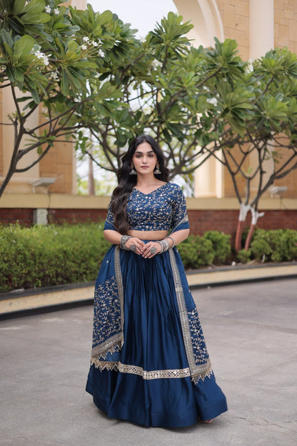 RangBhoomi Glory Satin Embroidered Lehenga Choli Set - Full-Stitched Lehenga with Designer Dupatta