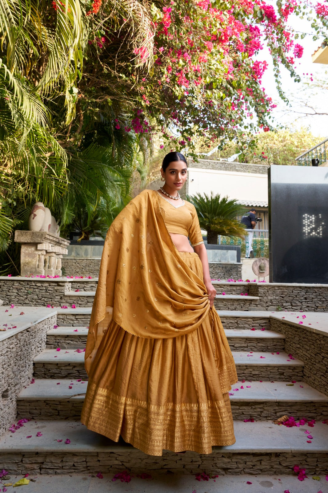 Elegant Pure Chanderi Lehenga Set with Exquisite Zari Work Border and Sequin-Embellished Dupatta