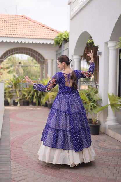 RangBhoomi Kora Cotton Lehenga & Faux Georgette Kurti Set - Full-Stitched, Frilled Lehenga, Laheriya Print Kurti