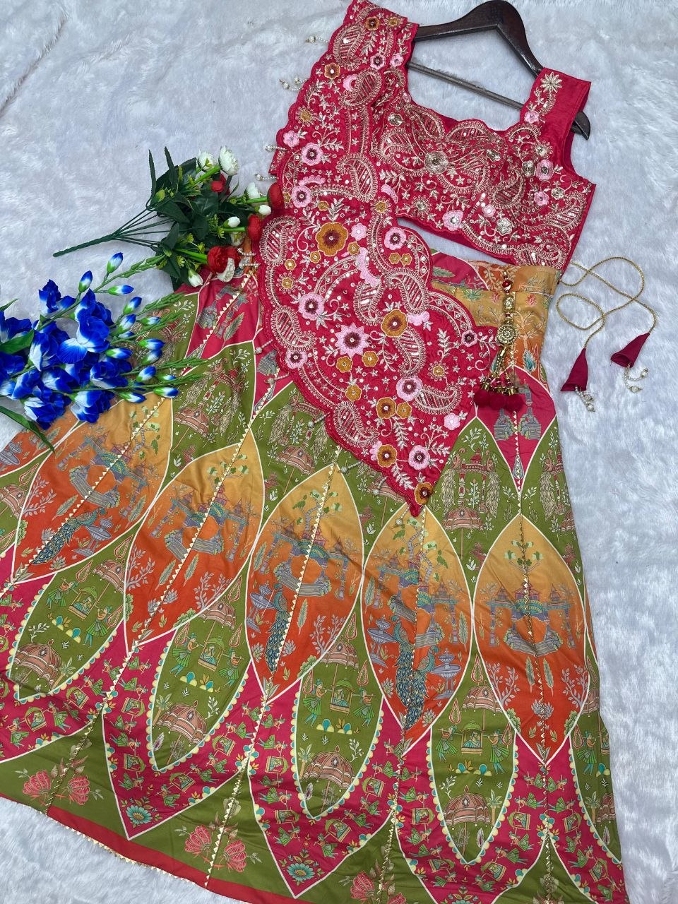 New Super Embroidery Detailed Lehenga Choli Set with Banglori Silk Shrug