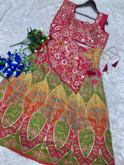 New Super Embroidery Detailed Lehenga Choli Set with Banglori Silk Shrug