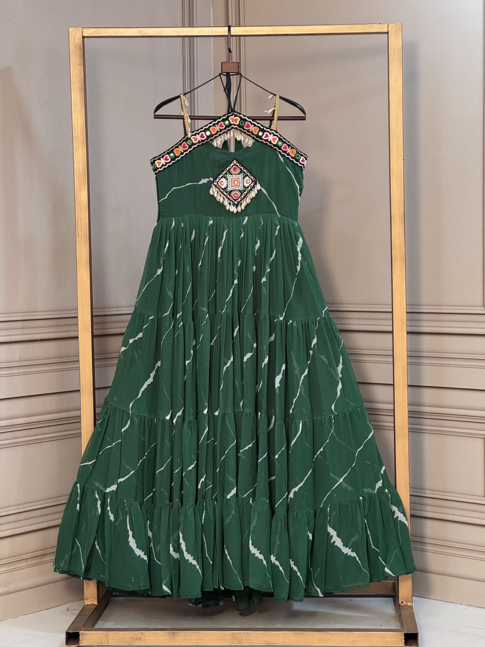 RangBhoomi Laheriya Faux Georgette Gown — Sleeveless 56" Length, 12m Flair (L, Adjustable)